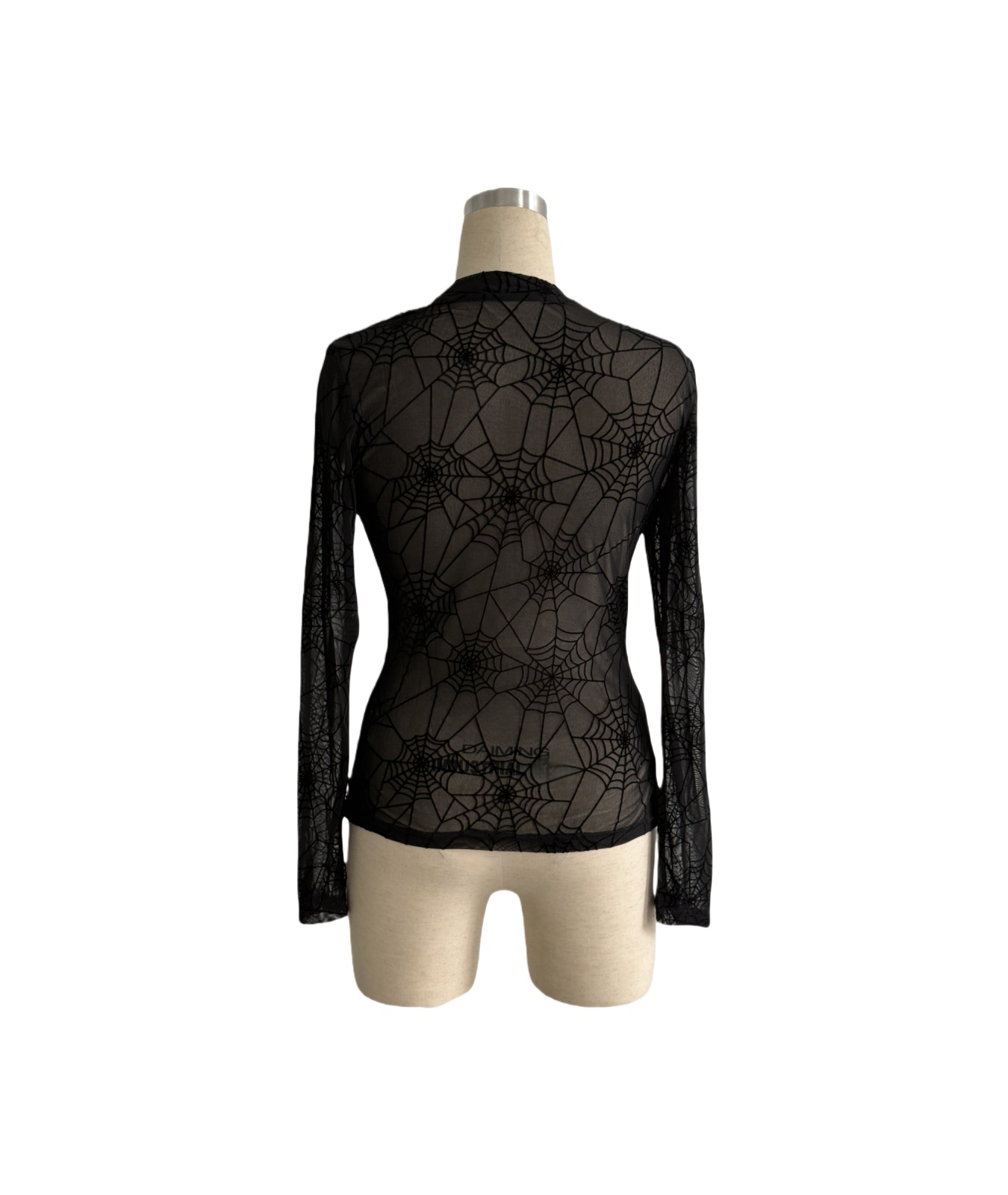 Elegant Long Sleeved Mesh Sheer T-Shirt Womens High Neck Black Slim Basic Top